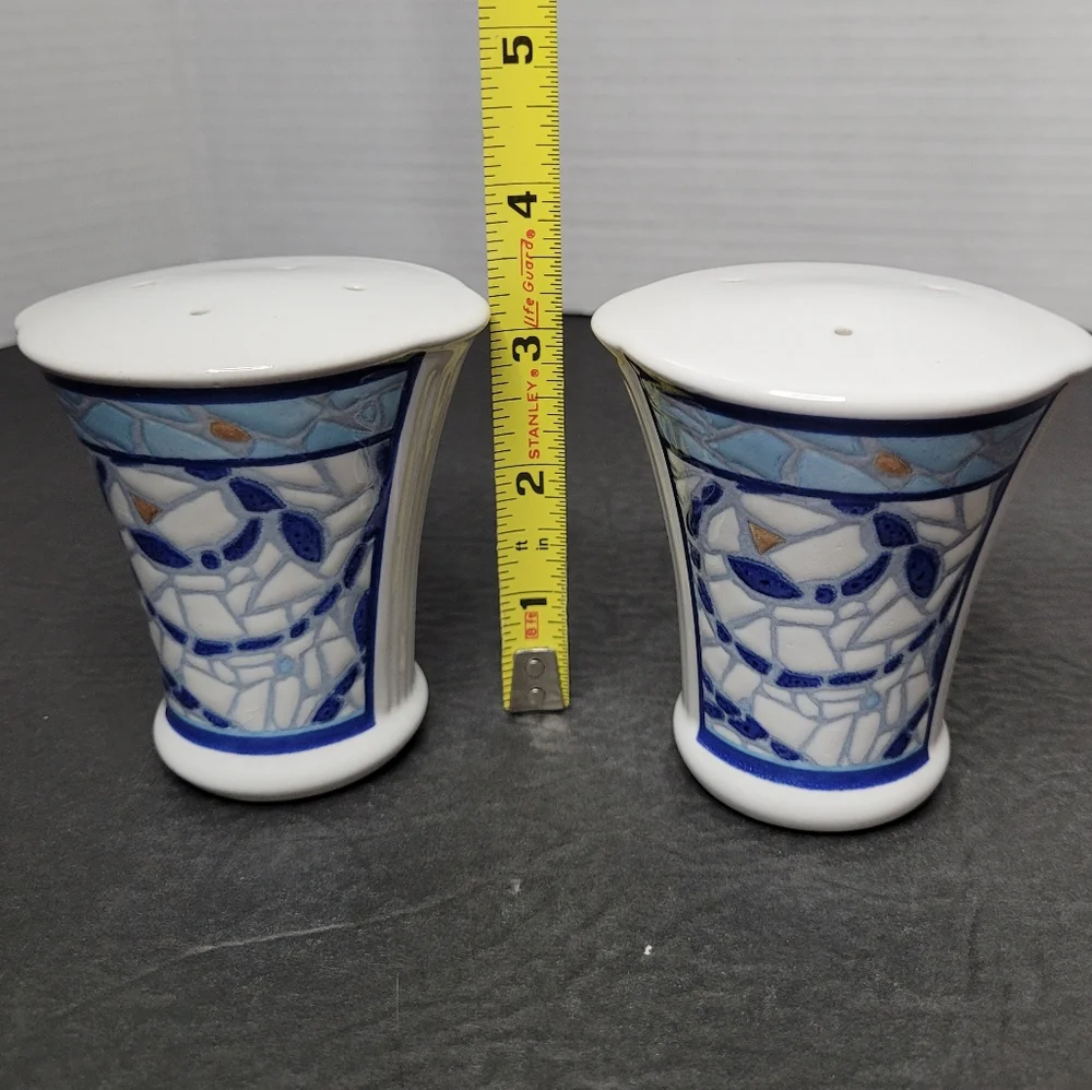 Pfaltzgraff Monaco Collection Blue White Mosaic Salt and Pepper Set